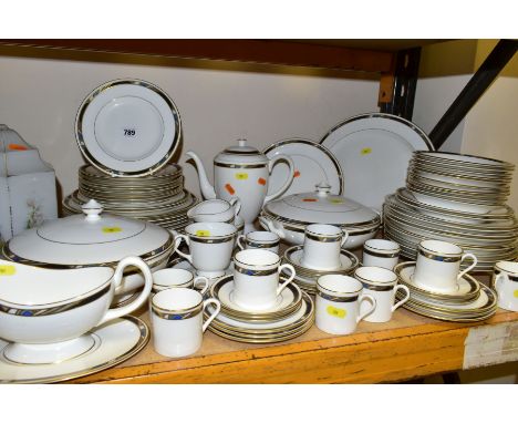 EIGHTY TWO PIECES OF ROYAL WORCESTER 'RAFFLES' DINNERWARES, comprising two lidded tureens, sauce boat with saucer, meat plate