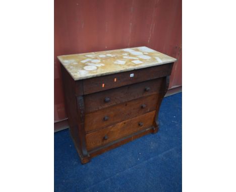 A VICTORIAN OAK MARBLE TOP CHEST OF FOUR LONG DRAWERS, width 97cm x depth 49cm x height 94cm  (the item in this lot is the re