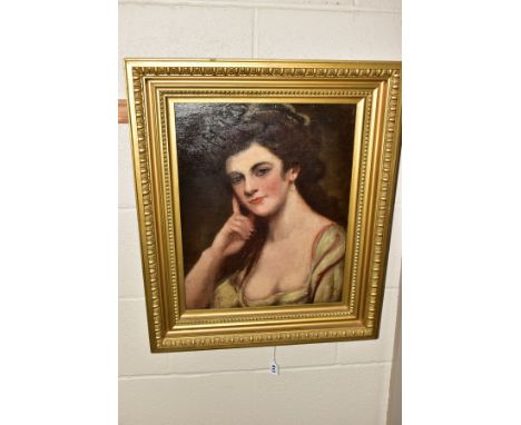 A 19TH CENTURY PORTRAIT OF A FEMALE BEAUTY, unsigned, oil on relined canvas, framed, approximate size 50cm x 40cm (Condition: