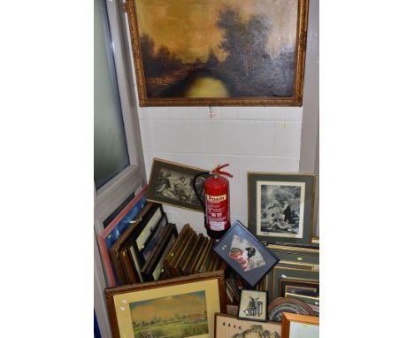 PAINTINGS AND PRINTS etc to include a landscape watercolour by Aubrey Ramus (1895-1950), approximate size 31cm x 43cm, a rive