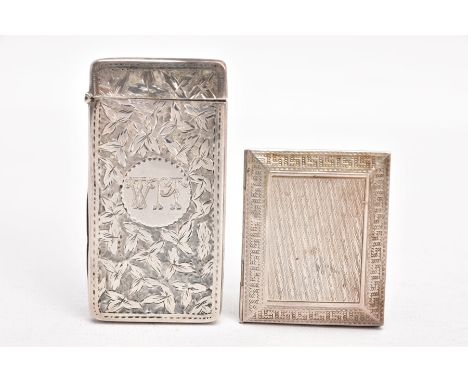 AN EARLY 20TH CENTURY SILVER CARD CASE AND VESTA, the card case of a rectangular form, engraved foliate design with an engrav