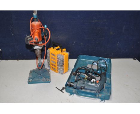 A BLACK AND DECKER KR500 ELECTRIC DRILL (PAT pass and working), a vintage Black and Decker drill on drill stand (PAT fail due