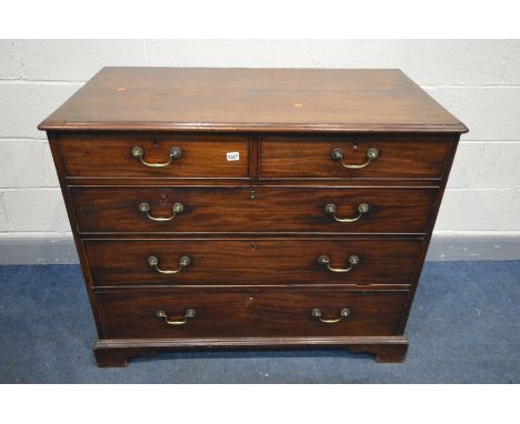 A GEORGIAN MAHOGANY CHEST OF TWO SHORT OVER THREE LONG GRADUATED DRAWERS, brass swan neck handles, on bracket feet, width 110