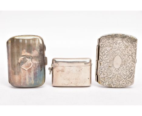 A SILVER CIGARETTE CASE, VESTA AND A SILVER PLATED CIGARETTE CASE, the cigarette case of an engine turned design, engraved sh