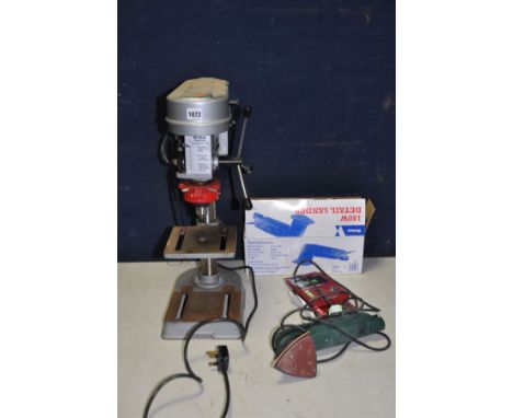 A WICKES PILLAR DRILL 240V 57cm high and a Wickes Detail sander with box and sanding sheets (both PAT pass and working) (2)
