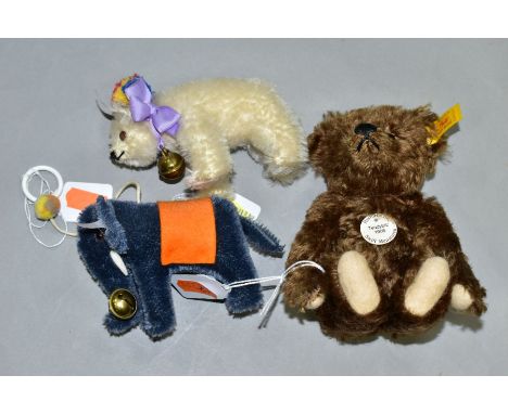 THREE UNBOXED MODERN MINIATURE STEIFF SOFT TOYS, reproduction 1905 teddybear, No. 029615, height approximately 17cm, white st