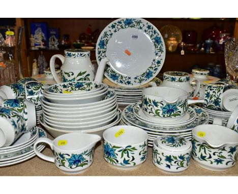 SEVENTY FOUR PIECES OF MIDWINTER 'SPANISH GARDEN' TEA/DINNERWARES, comprising tea-pot, coffee pot, two lidded tureens, milk j