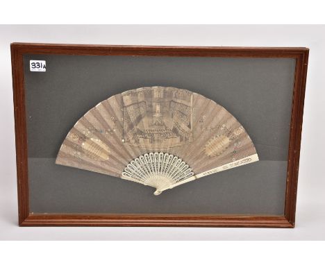 TRIAL OF WARREN HASTINGS, a late 18th Century paper and bone fan, the fan printed with a monochrome view of a 'View of the Tr