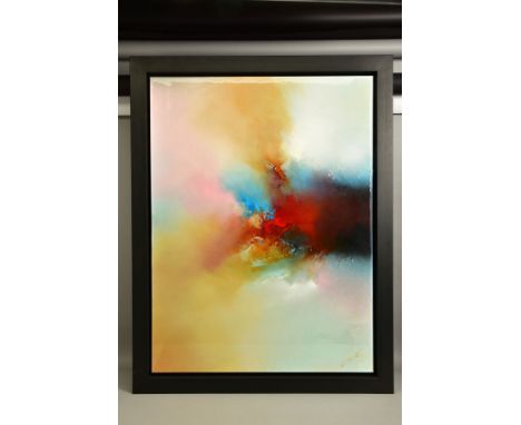 SIMON KENNY (IRISH 1976) 'HIGHER FORMS', a colourful abstract study, signed bottom right, signed and titled verso, oil on can