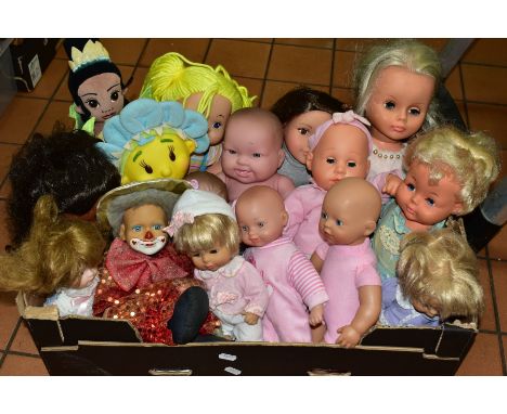 A BOX OF SIXTEEN MODERN AND LATE 20TH CENTURY DOLLS, makers to include Palitoy, Chad Valley, Berenguer, Zapf Creations etc, D