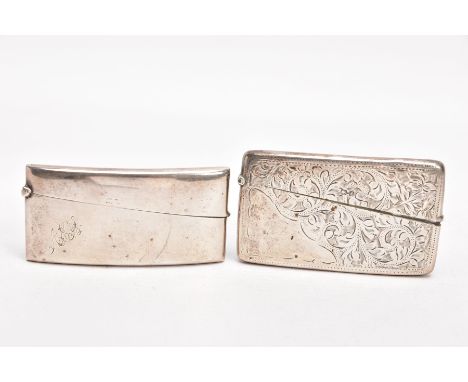 TWO SILVER CARD CASES, the first of a plain polished design, engraved initials 'A E R', hallmarked 'William Henry Sparrow' Bi