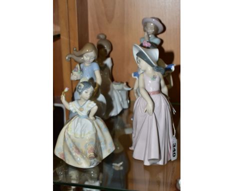 FOUR LLADRO FIGURES OF GIRLS AND TWO OTHERS BY NAO, Lladro comprising 5193 'Juanita', sculpted by Juan Huerta, issued 1984, 5