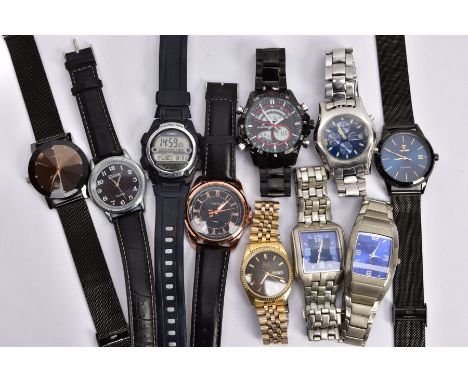 TEN GENTLEMENS FASHION WRISTWATCHES, to include a Casio digital wristwatch, fitted with a blue rubber strap, an 'Naviforce' c
