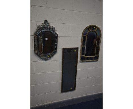 AN ETCHED GLASS VENETIAN STYLE WALL MIRROR, 40cm x 70cm, and two other wall mirrors (3) (the item in this lot is the remanenc