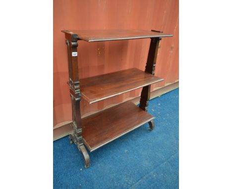A VICTORIAN MAHOGANY THREE TIER BUFFET, width 82cm x depth 38cm x height 102cm (the item in this lot is the remanence of a fi