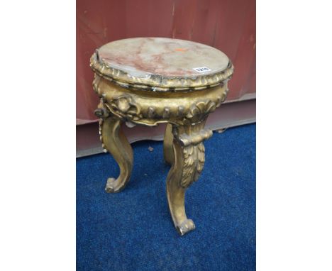 A LOUIS XV STYLE GILTWOOD OCCASIONAL TABLE with a marble insert (condition-loose parts and other damage) (the item in this lo