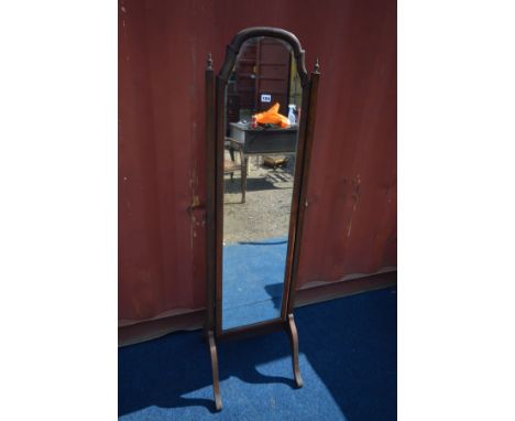 A 19TH CENTURY MAHOGANY CHEVAL MIRROR, width 41cm x height 151cm (the item in this lot is the remanence of a fire damaged pro