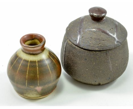 JANET LEACH (1918-1997) for Leach Pottery; a small stoneware jar and cover, impressed JL and SI marks, and a Leach Pottery po