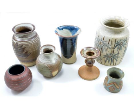 A group of studio ceramic vases, various makers, tallest height 16cm (7).   CONDITION REPORT:  Appears good with no obvious s