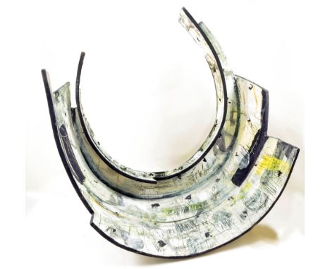 REBECCA APPLEBY; 'Constructed Route', a large white-bodied slab sculpture, covered in multi-layered white, black and grey sli
