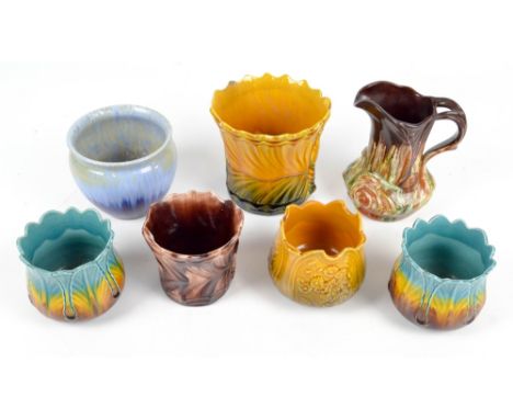 AULT; a group of wares including a small jardinière designed by Dr. Christopher Dresser and decorated with a moulded butterfl