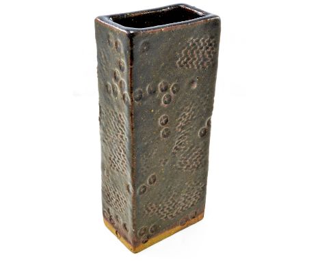 MARIANNE DE TREY (1913-2016) for Shinners Bridge Pottery: a stoneware slab vase covered in tenmoku glaze, impressed shell mar