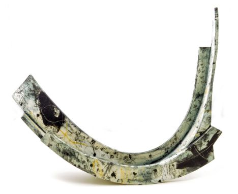 REBECCA APPLEBY; 'Urban Palimpsest V', a large white-bodied slab sculpture, covered in multi-layered white, black and grey sl