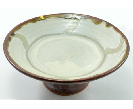 BERNARD LEACH (1887-1979) for Leach Pottery; a stoneware pedestal bowl, light grey glaze to interior, khaki glaze to exterior