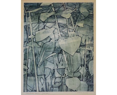 EDNA LUMB; a signed and inscribed coloured print 'Sunflower Leaves (Unique)', signed and inscribed to margin, inscribed verso