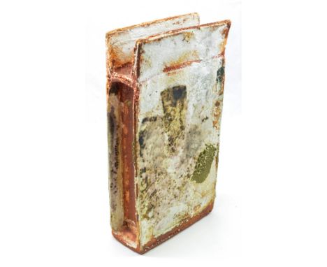 ROBIN WELCH (born 1936); a stoneware slab vase, textured polychrome surface, impressed RW mark, height 28.5cm. (D)   CONDITIO