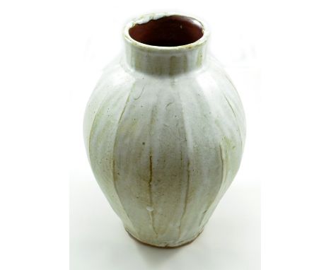 WILLIAM MARSHALL (1923-2007) for Leach Pottery; a large faceted stoneware vase covered in speckled off white glaze, impressed