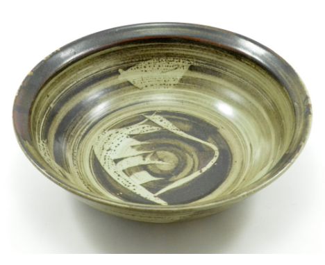 HARRY DAVIS (1910-1986) & MAY DAVIS (1914-1998) for Crowan Pottery; a stoneware bowl with wax resist decoration, impressed po