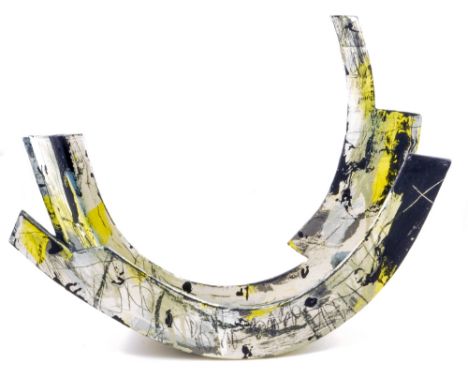 REBECCA APPLEBY; 'Shifting Condition', a white-bodied slab sculpture, covered in multi-layered white, yellow and black slip d