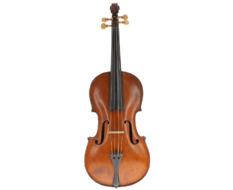 Interesting early English transitional small viola with original Baroque set-up, with inked purfling, inscribed on the button