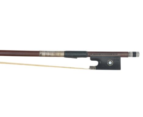 German silver mounted violin bow by and stamped **Gunter A. Paulus ***, the stick octagonal, the ebony frog stamped with the 