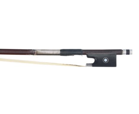 German silver mounted violin bow by and stamped **Gunter A. Paulus ***,&nbsp;the stick octagonal, the ebony frog stamped with