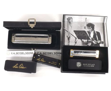 Bob Dylan Signature Series harmonica, within original box (as new); also a C.A. Seydel Sohne Fanfare harmonica, case and a Le