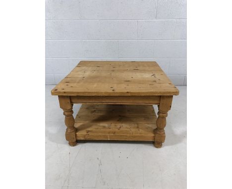 Square Pine Coffee table with shelf under (76cm)