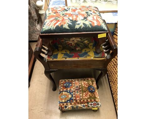 Piano stool with tapestry seat and two small stools