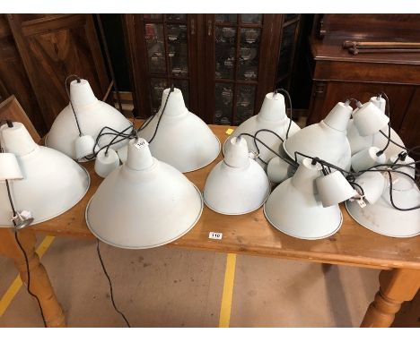 Collection of Modern Industrial style light fittings of various sizes in matt pale blue