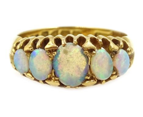 Early 20th century 18ct gold five stone opal ring, makers mark E & W, Chester 1919 Condition Report approx 4.5gm, size M-NCli