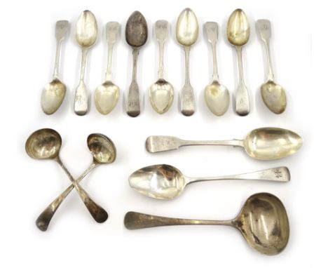 Pair of silver sauce ladles by Viner's Ltd, larger ladle, various dessert and teaspoons 13.2oz Condition Report Click here fo