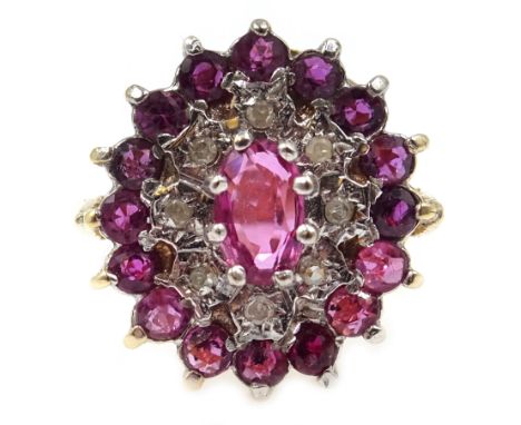 9ct gold ruby and diamond cluster ring, hallmarked Condition Report Approx 4.2gm, size P-QClick here for further images, cond