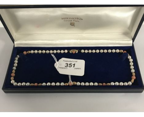 PEARL NECKLACE WITH 9CT GOLD CLASP & IS STIRLING WITH GOLD BEADS & CORAL BEADS