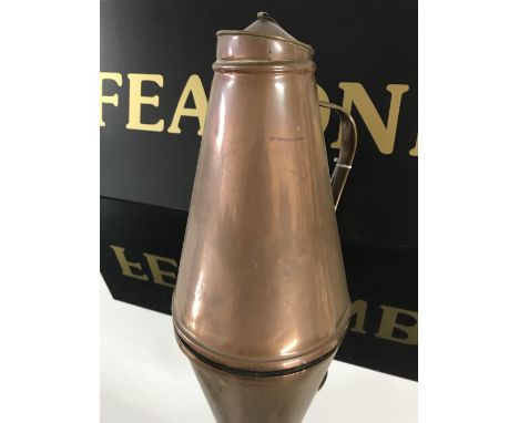 W.A.S. BENSON COPPER & BRASS JACKETED JUG WITH ENAMEL LINER, ARTS AND CRAFTS PERIOD CIRCA 1900.