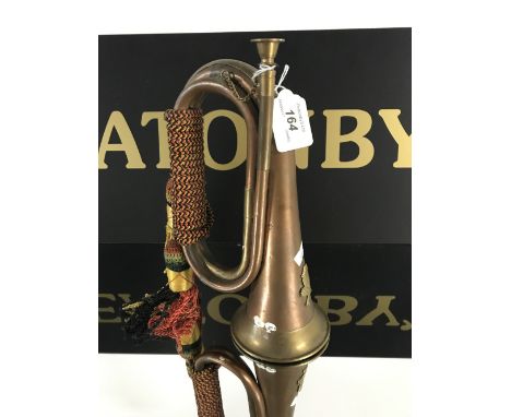COPPER & BRASS BUGLE WITH SASH AND BRAIDS.