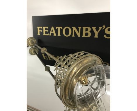 EARLY 20TH CENTURY BRASS CEILING LAMP WITH CUT GLASS SHAPE