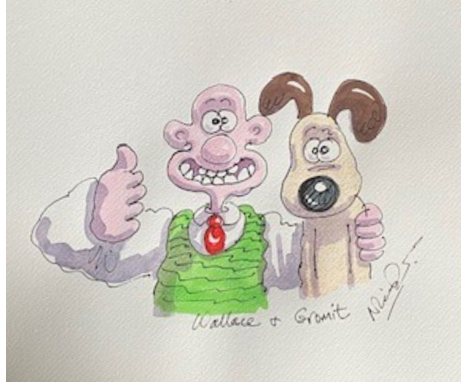 Wallace & Gromit - Nick Park Illustration - An original hand drawn and signed illustration of Wallace and Gromit by the Acade