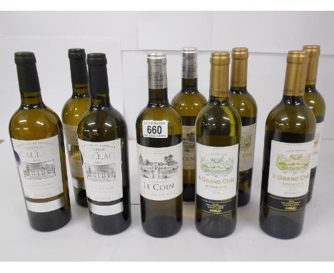 9 bottles - 3x Grand Vin De Bordeaux Chateau De Callac 2012, 2x Chateau Le Coin Sauvignon Gris 2016 and 4x Le Grand Chai (3x 