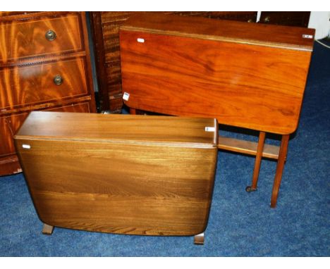 A mahogany Sutherland table, the rounded rectangular hinged top raised on square legs, splayed feet, united by shelf, 68cm wi